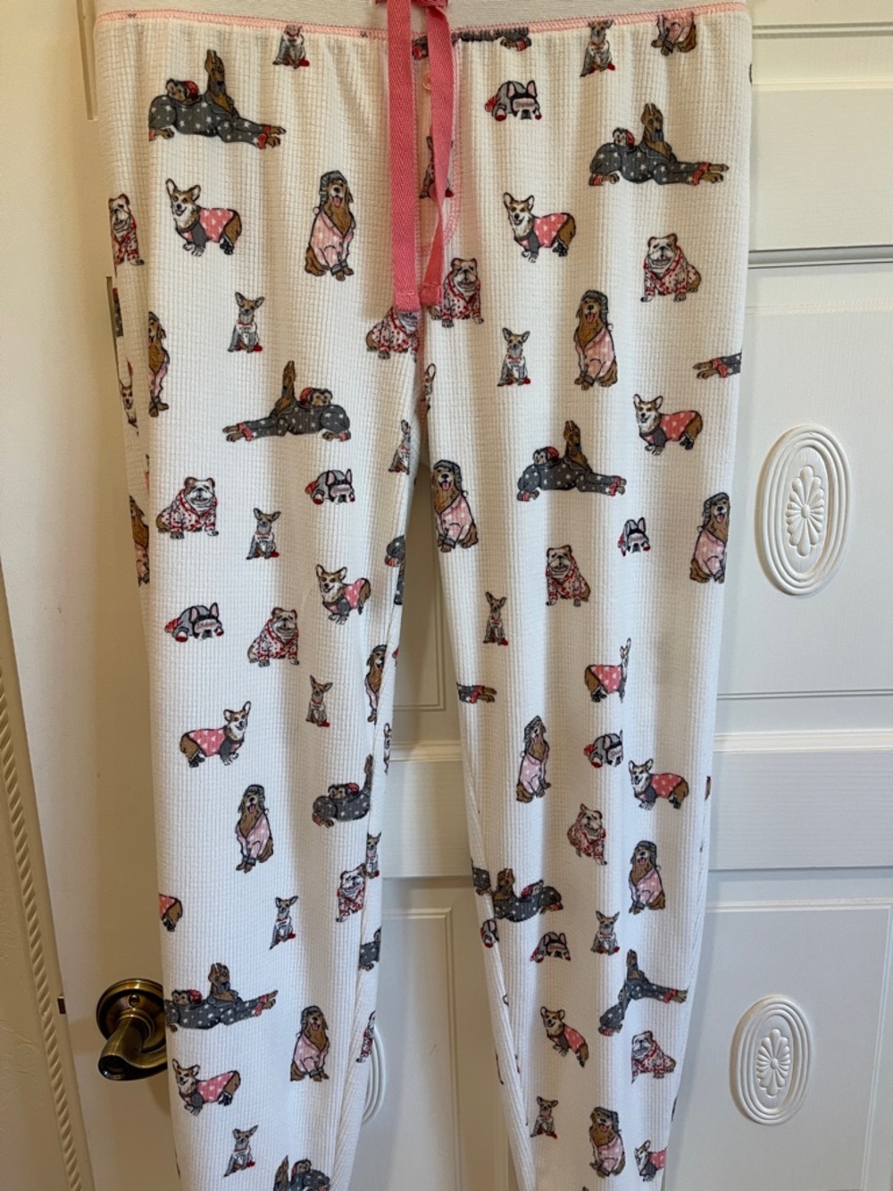 PJ Salvage White Waffle Knit Pajama Pants with Pink Dog Print